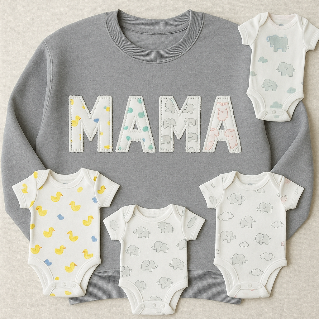 Custom MAMA Sweatshirt with Baby Onesie Fabric