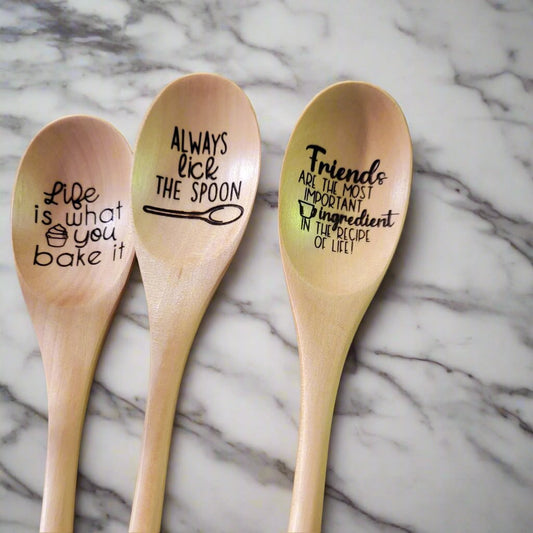 9" Engraved wooden spoon set of 3